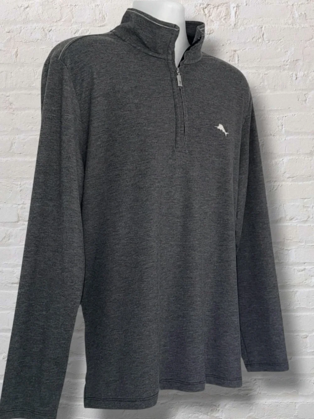 Tommy Bahama Quarter Zip Pullover Men’s Large – Charcoal Gray Marlin Logo